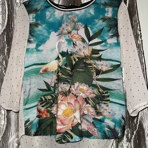 Scotch & Soda Pink and Green Graphic Blouse with Peter Pan Collar